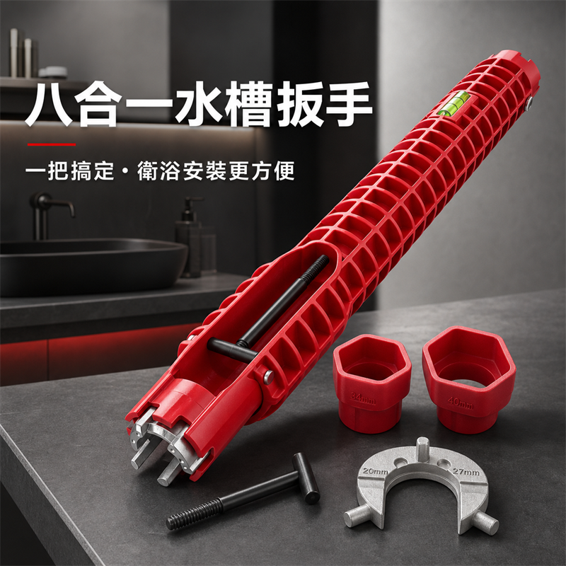 八合一水槽扳手｜洗面盆水龍頭安裝工具｜多功能水管擰鬆器