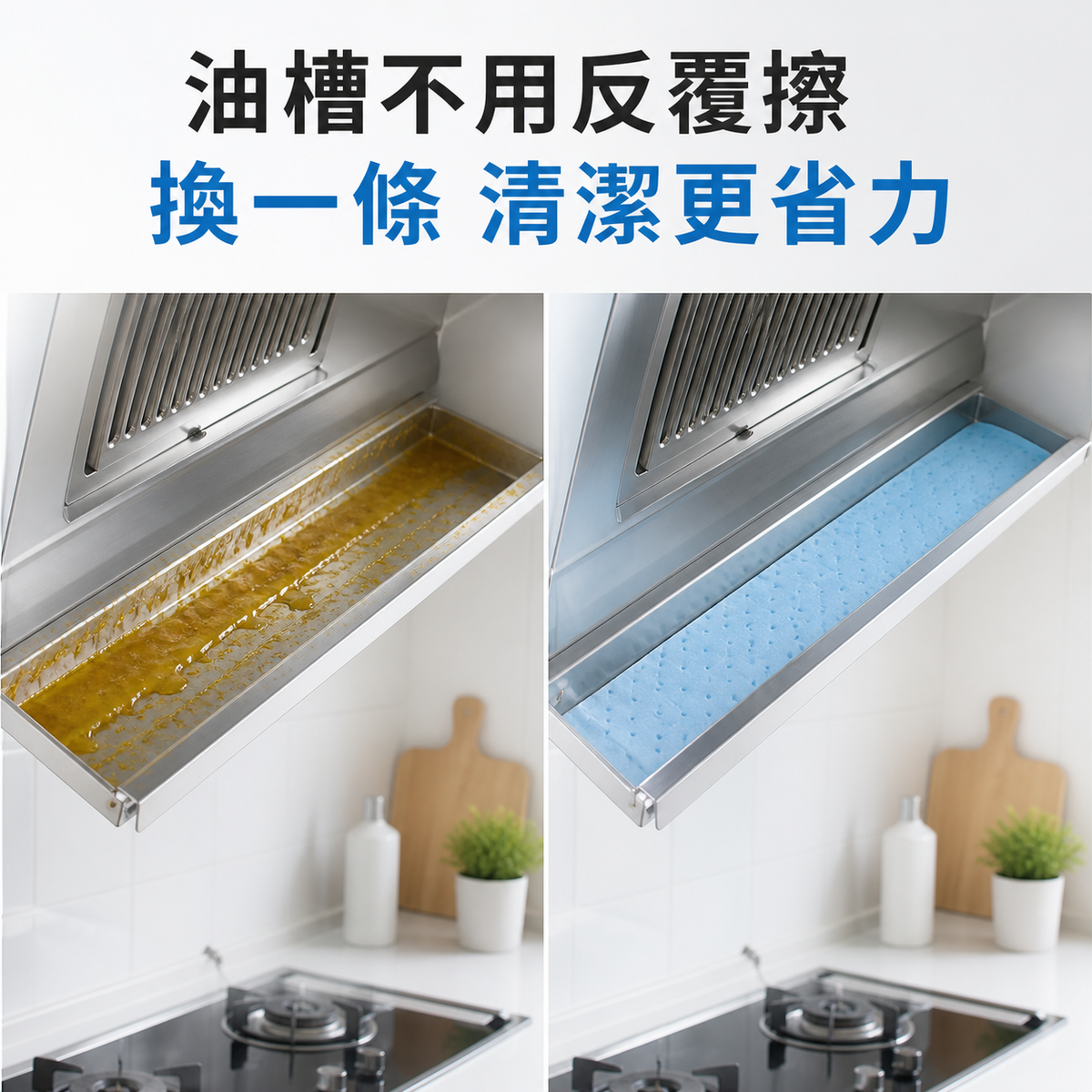 抽油煙機專用吸油棉條｜廚房防水防油貼紙｜接油槽藍膜清潔神器