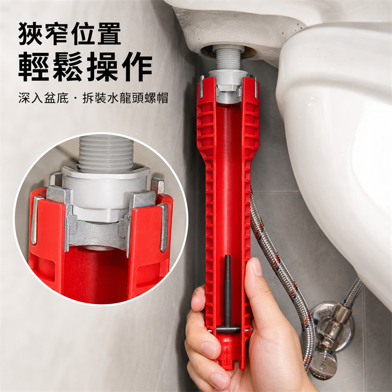 八合一水槽扳手｜洗面盆水龍頭安裝工具｜多功能水管擰鬆器