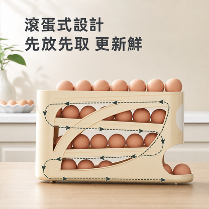 滾動式雞蛋收納盒｜多層斜口自動補位蛋架｜雪櫃側門雞蛋托