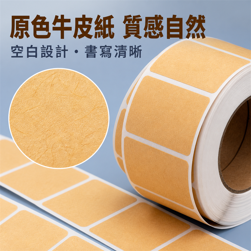 牛皮紙空白標籤貼｜可書寫分類備註貼｜卷裝不乾膠便條貼紙