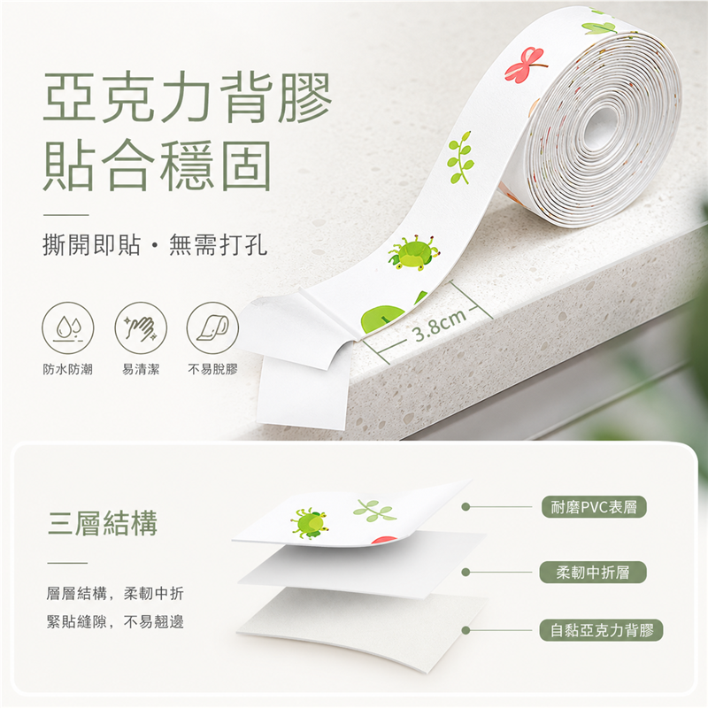 廚房防水美縫貼條｜防污防霉亞克力封邊貼｜灶台水槽浴室適用