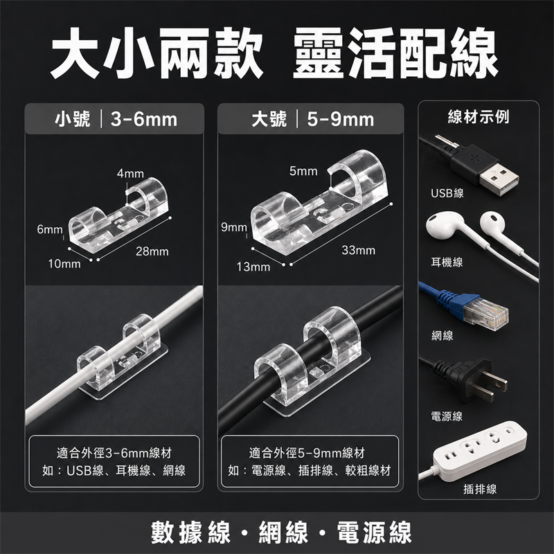 免打孔自黏理線器｜電線數據線固定卡扣｜牆面網絡線收納夾