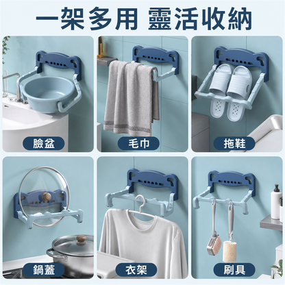 摺疊式壁掛臉盆架｜免打孔浴室瀝水架｜洗手間腳盆收納架