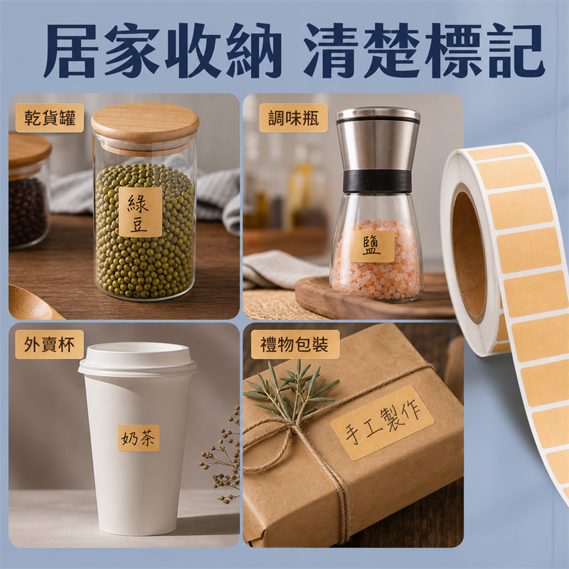 牛皮紙空白標籤貼｜可書寫分類備註貼｜卷裝不乾膠便條貼紙