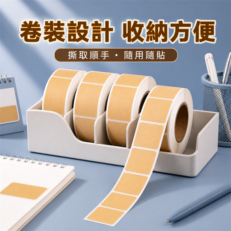 牛皮紙空白標籤貼｜可書寫分類備註貼｜卷裝不乾膠便條貼紙