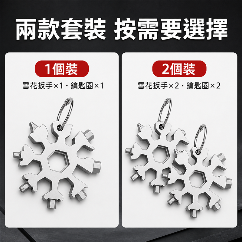 多功能雪花扳手匙扣｜高碳鋼八角內六角工具｜便攜式迷你扳手